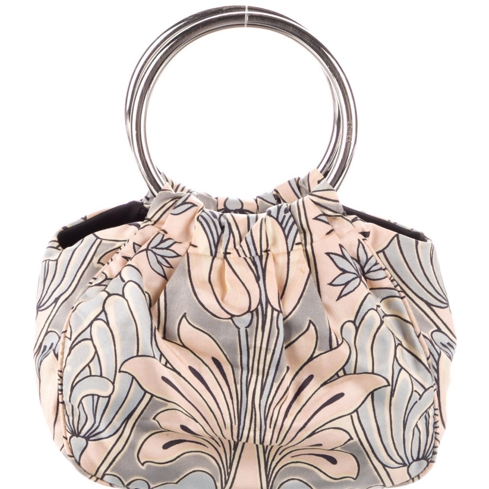 Prada Raso Ring Clutch Floral Print Women's Bag with Silver Handles